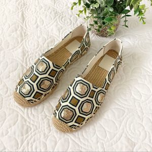 Tory Burch Geometric Espadrilles in Black, Gold, and Cream